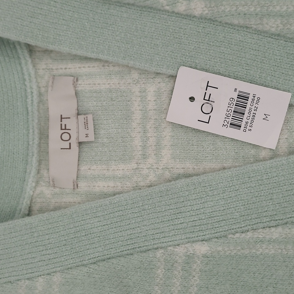 NWT LOFT Seafoam Green/White Plaid Long‎ Cardigan Women's Size M - Picture 5 of 9